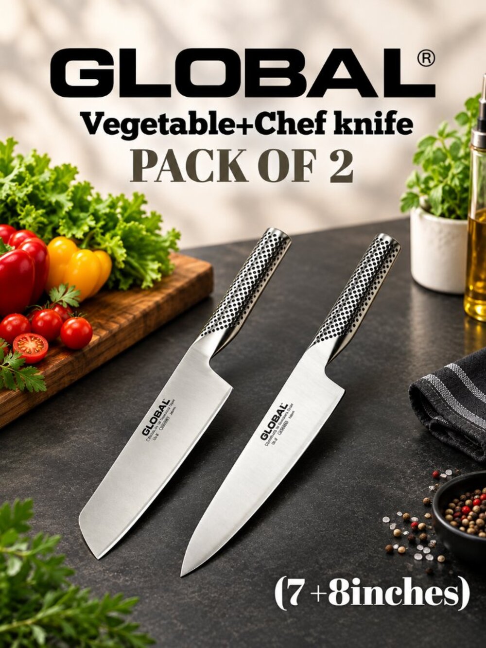 Global G-2 8" Chef Knife & G-5 7" Vegetable Knife – Cromova 18 Stainless Steel
